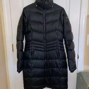 Columbia Omni-heat Black long down coat; small.